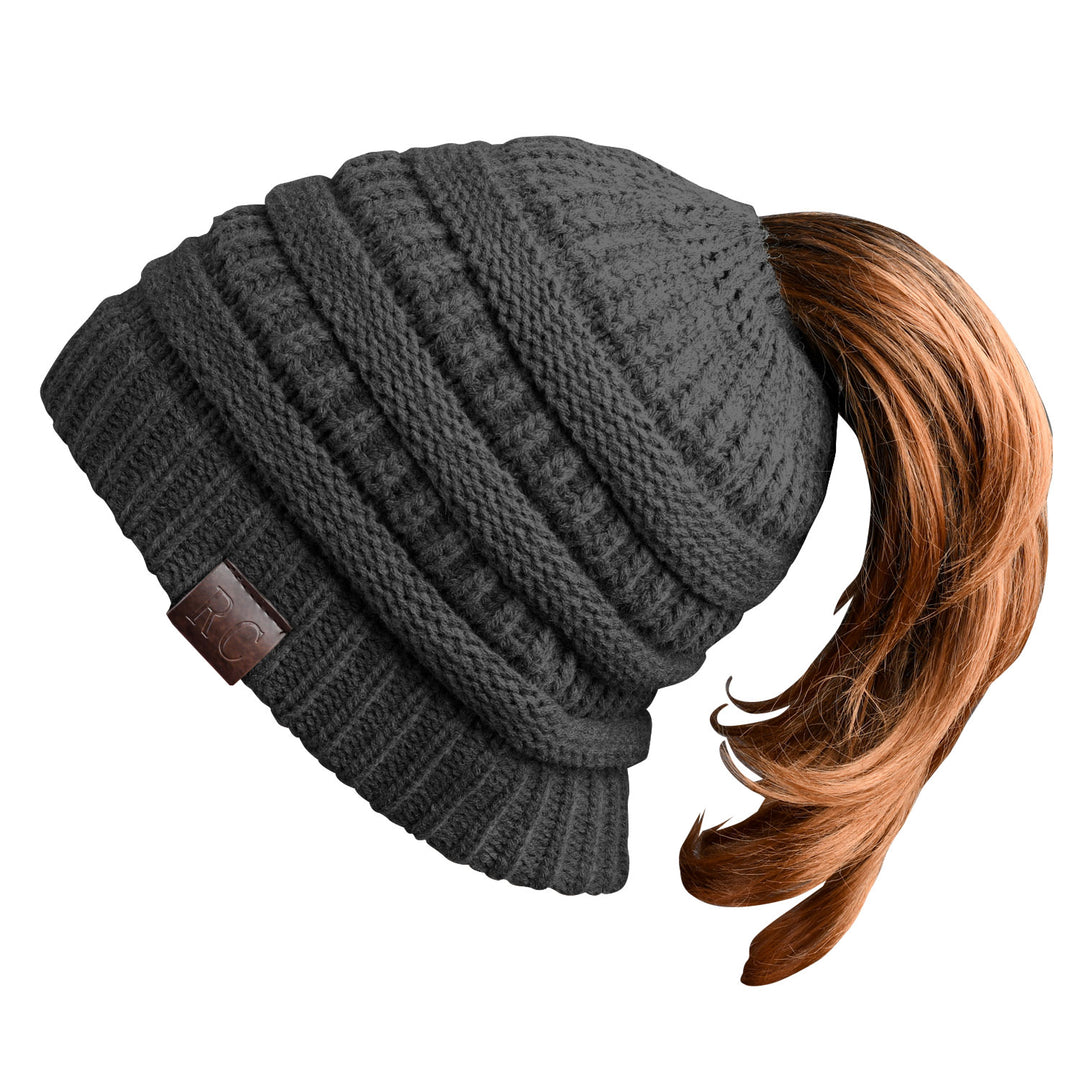 Ponytail Beanie Black - Rich Cotton