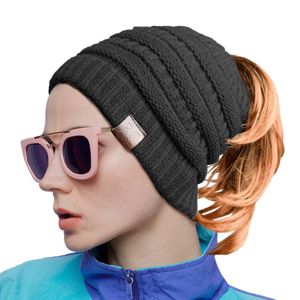 Ponytail Beanie Black - Rich Cotton