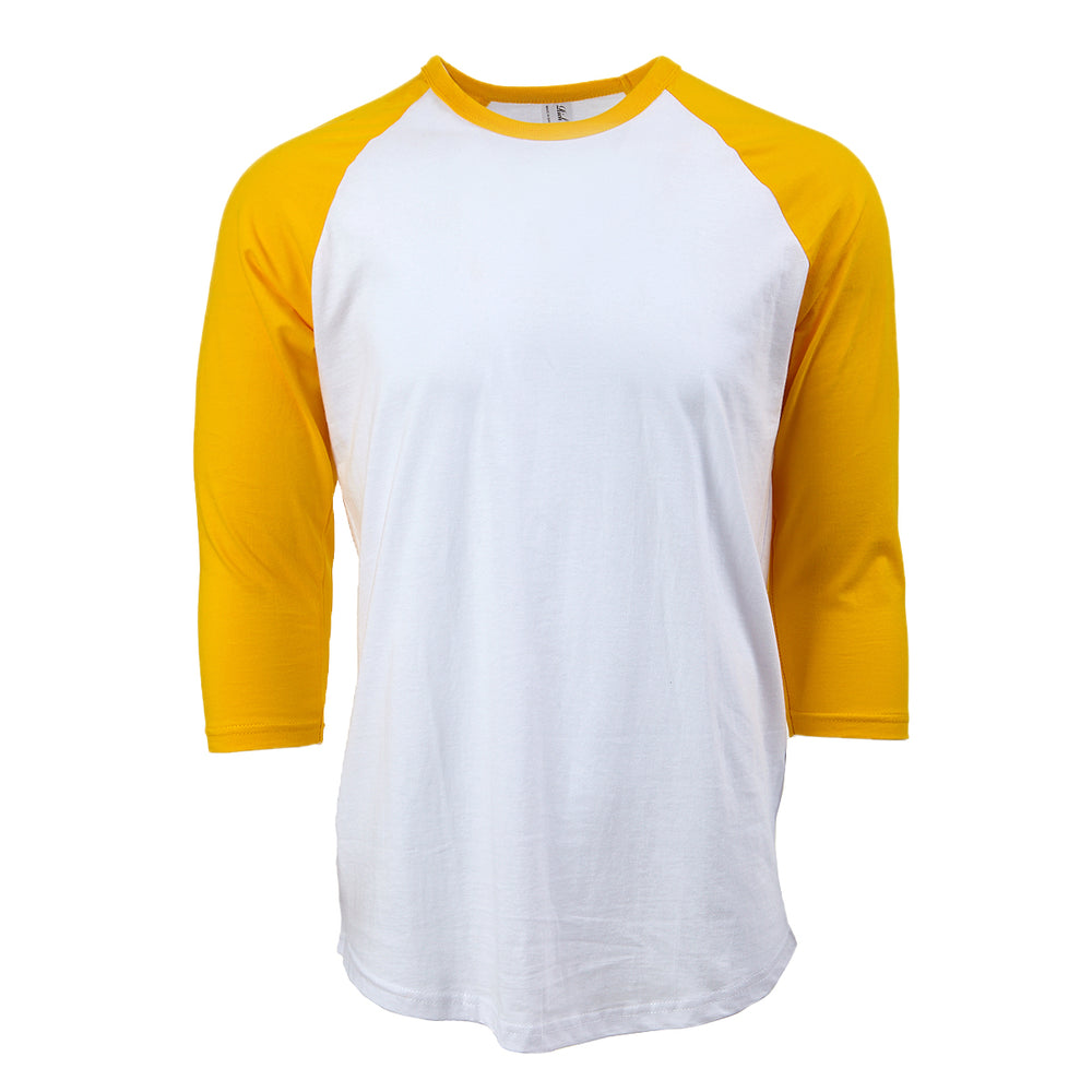 Raglan Baseball T-shirt White/Yellow - Rich Cotton